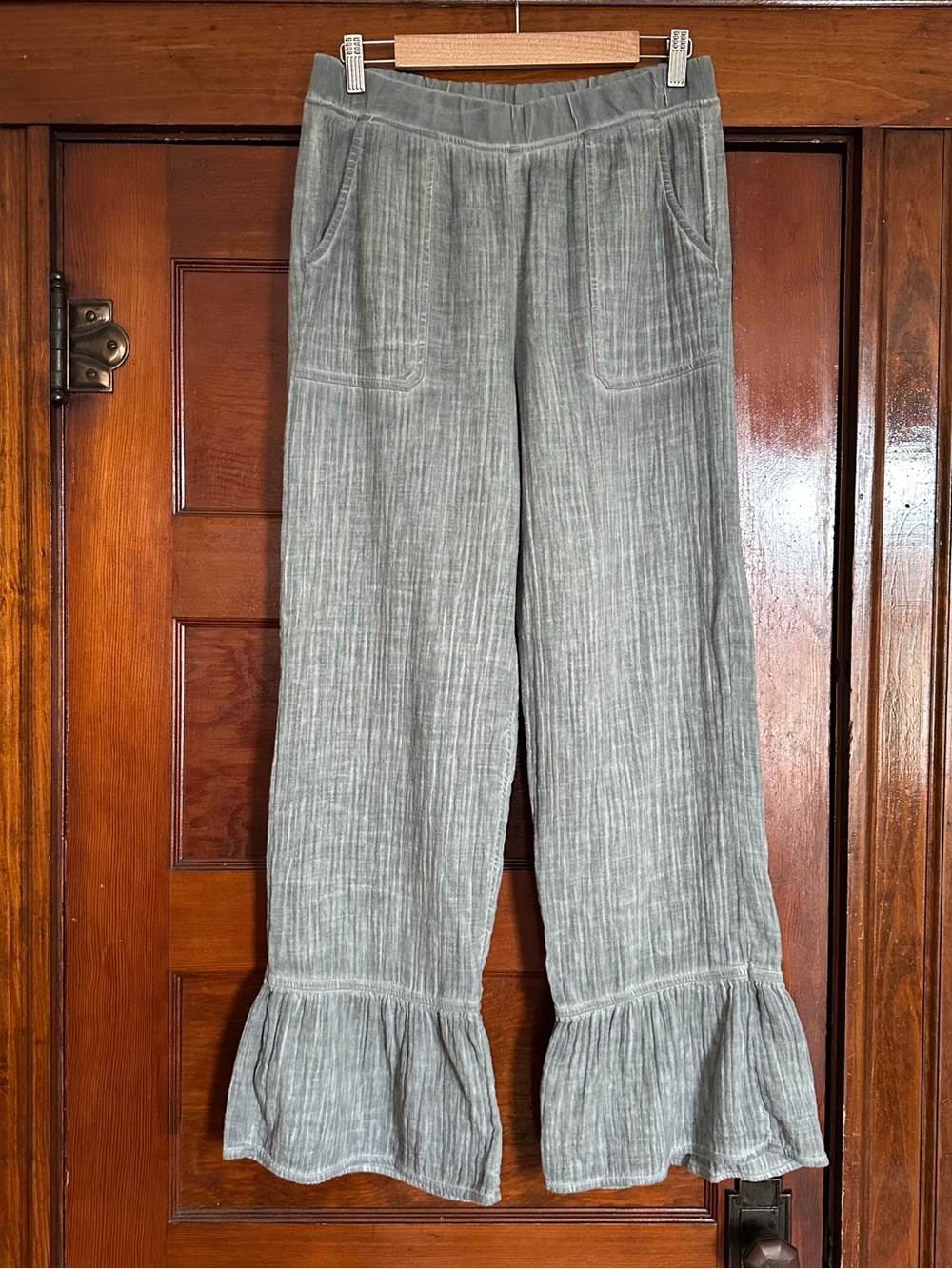Soft Surroundings Raleigh Cotton Gauze Ruffle Hem Wide Leg Pants Size Medium